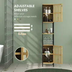 HOMCOM Bamboo-Blend Retro Cut-Out Tall Bathroom Storage Unit - 6
