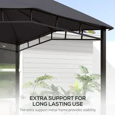 Outsunny 3x3(m) Outdoor Gazebo Garden Gazebo Pavilion Sunshade Canopy Tent with Steel Frame, Grey - 6