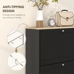 HOMCOM Modern Compact Three-Drawer Shoe Storage Cabinet - Black - 7