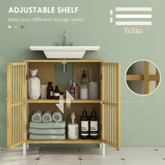HOMCOM Bamboo-Blend Retro Cut-Out Under Sink Cabinet - 5
