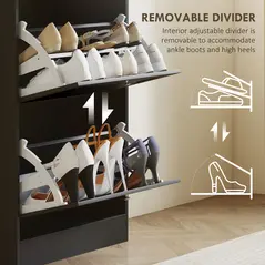 HOMCOM Modern Compact Three-Drawer Shoe Storage Cabinet - Black - 6