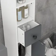kleankin 180cm Slim Bathroom Cabinet, with Drawer, Shelves and Cupboards - Grey - 8