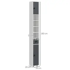 kleankin 180cm Slim Bathroom Cabinet, with Drawer, Shelves and Cupboards - Grey - 3