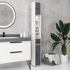 kleankin 180cm Slim Bathroom Cabinet, with Drawer, Shelves and Cupboards - Grey - 7