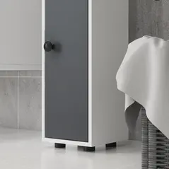 kleankin 180cm Slim Bathroom Cabinet, with Drawer, Shelves and Cupboards - Grey - 9