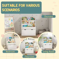 AIYAPLAY Bookcase for Kids with Shelves, Drawer, Bookcase for Bedroom, Playroom, White - 7