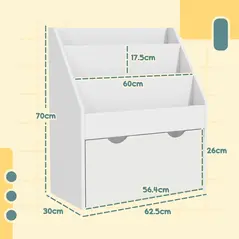 AIYAPLAY Bookcase for Kids with Shelves, Drawer, Bookcase for Bedroom, Playroom, White - 3