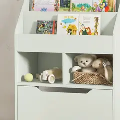 HOMCOM Kids Bookshelf, Toy Organiser, with Storage Drawer, Wheels - Green - 9