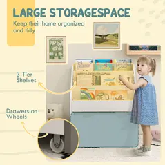 AIYAPLAY Bookcase for Kids with Shelves, Drawer, Bookcase for Bedroom, Playroom, White - 4