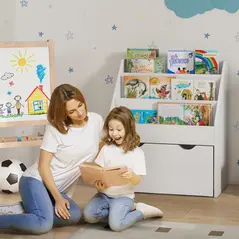 AIYAPLAY Bookcase for Kids with Shelves, Drawer, Bookcase for Bedroom, Playroom, White - 2