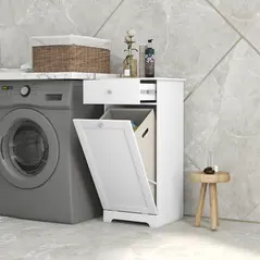 HOMCOM Single Hamper Laundry Storage Cabinet - White - 2