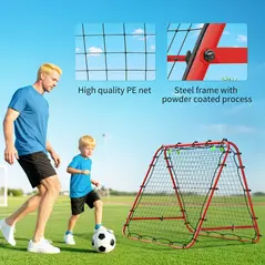 HOMCOM Double Sided Football Rebounder Net, Football Rebound Goal with Five Adjustable Angles, Red - 6