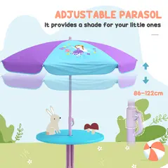Outsunny 4PCs Kids Garden Furniture Set w/ 2 Seater Garden Swing Chair with Adjustable Canopy, Childrens Table and Chair Set with Parasol, for Toddler Girls 3-6 Years Old - 4