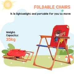 Outsunny 4 Piece Kids Garden Furniture Set with Adjustable Canopy, Cowboy Themed, Kids Garden Table and Chair Set and Double Seat Swing Chair for Patio Park Porch, for Ages 3-6 Years - Red and Blue - 5