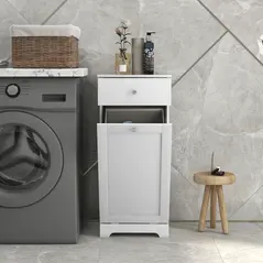 HOMCOM Single Hamper Laundry Storage Cabinet - White - 7