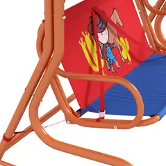 Outsunny 4 Piece Kids Garden Furniture Set with Adjustable Canopy, Cowboy Themed, Kids Garden Table and Chair Set and Double Seat Swing Chair for Patio Park Porch, for Ages 3-6 Years - Red and Blue - 8