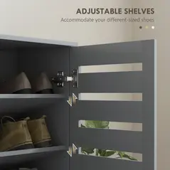 HOMCOM Narrow Shoe Cabinet for Entryway, 5-Tier Slim Shoe Storage Cabinet with 2 Slatted Doors and Adjustable Shelves Grey - 6