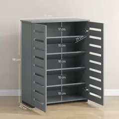 HOMCOM Narrow Shoe Cabinet for Entryway, 5-Tier Slim Shoe Storage Cabinet with 2 Slatted Doors and Adjustable Shelves Grey - 3