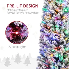 HOMCOM 7ft Snowy Artificial Christmas Tree, with Lights, Decorations and Pine Cones - 4
