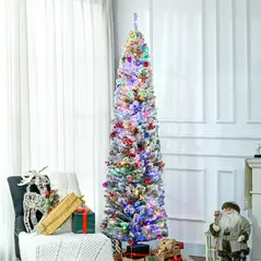 HOMCOM 7ft Snowy Artificial Christmas Tree, with Lights, Decorations and Pine Cones - 2