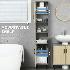 kleankin Bathroom Furniture Set with Doors, Tall Bathroom Cabinet with Adjustable Shelves, Under Sink Cabinet, Grey - 6
