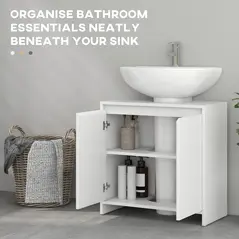 HOMCOM Under Sink Bathroom Cabinet, Freestanding Under Sink Cabinet with 2 Doors and Shelf for Basin without or with Pedestal, White - 5