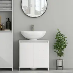 HOMCOM Under Sink Bathroom Cabinet, Freestanding Under Sink Cabinet with 2 Doors and Shelf for Basin without or with Pedestal, White - 7