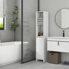 HOMCOM Narrow Bathroom Cabinet, Slim Bathroom Storage Unit with Open Compartment, Freestanding Storage Cupboard for Small Spaces, 30 x 30 x 160 cm, White - 7