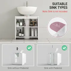 HOMCOM Under Sink Bathroom Cabinet, Freestanding Under Sink Cabinet with 2 Doors and Shelf for Basin without or with Pedestal, White - 4