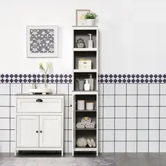 kleankin Bathroom Furniture Set with Adjustable Shelves, 6-Tier Tall Bathroom Storage Cabinet, Floor Cabinet with Drawer, Under Sink Cabinet, Antique White - 7