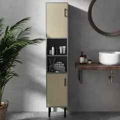 kleankin Bathroom Furniture Set with Doors, Tall Bathroom Cabinet with Adjustable Shelves, Under Sink Cabinet, Grey - 8