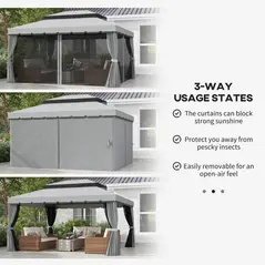 Outsunny 3 x 4m Aluminium Garden Gazebo, Marquee Canopy Shelter Pavilion Party Tent with Nets and Curtains for Garden and Deck, Light Grey - 4
