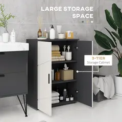 kleankin 5-Piece Bathroom Furniture Set, Bathroom Storage Cabinet with Doors and Shelves, Tall and Small Floor Cabinets, Wall-mounted Mirror Cabinet, Under Sink Cabinet, Grey - 5
