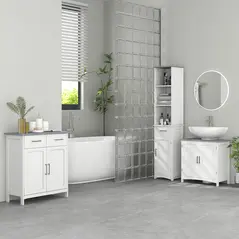 kleankin Bathroom Furniture Set with Adjustable Shelves, Tall Bathroom Storage Cabinet with Open Shelves, Bathroom Floor Cabinet with Drawers, Pedestal Sink Cabinet, White - 2