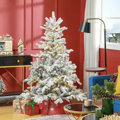HOMCOM 5ft Bushy Snow-Flocked Artificial Christmas Tree, with LED Lights - 2
