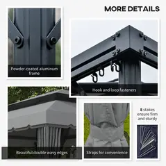 Outsunny 3 x 4m Aluminium Garden Gazebo, Marquee Canopy Shelter Pavilion Party Tent with Nets and Curtains for Garden and Deck, Light Grey - 6