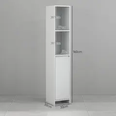 HOMCOM Narrow Bathroom Cabinet, Slim Bathroom Storage Unit with Open Compartment, Freestanding Storage Cupboard for Small Spaces, 30 x 30 x 160 cm, White - 3