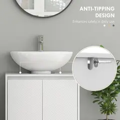 HOMCOM Under Sink Bathroom Cabinet, Freestanding Under Sink Cabinet with 2 Doors and Shelf for Basin without or with Pedestal, White - 6