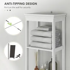 HOMCOM Tall Bathroom Cabinet, Slim Bathroom Storage Cabinet with 2 Open Shelves, Soft Close Door and Drawer, Adjustable Shelf, Narrow Cupboard Storage Unit, White - 7
