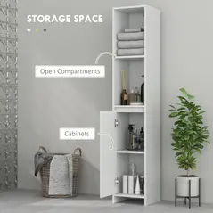 HOMCOM Narrow Bathroom Cabinet, Slim Bathroom Storage Unit with Open Compartment, Freestanding Storage Cupboard for Small Spaces, 30 x 30 x 160 cm, White - 4