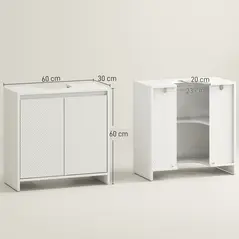 HOMCOM Under Sink Bathroom Cabinet, Freestanding Under Sink Cabinet with 2 Doors and Shelf for Basin without or with Pedestal, White - 3
