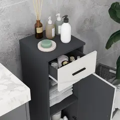 kleankin 5-Piece Bathroom Furniture Set, Bathroom Storage Cabinet with Doors and Shelves, Tall and Small Floor Cabinets, Wall-mounted Mirror Cabinet, Pedestal Sink Cabinet, Grey - 9