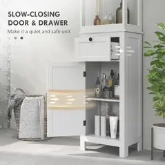 HOMCOM Tall Bathroom Cabinet, Slim Bathroom Storage Cabinet with 2 Open Shelves, Soft Close Door and Drawer, Adjustable Shelf, Narrow Cupboard Storage Unit, White - 6