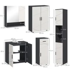 kleankin 5-Piece Bathroom Furniture Set, Bathroom Storage Cabinet with Doors and Shelves, Tall and Small Floor Cabinets, Wall-mounted Mirror Cabinet, Pedestal Sink Cabinet, Grey - 3