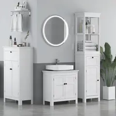 HOMCOM Tall Bathroom Cabinet, Slim Bathroom Storage Cabinet with 2 Open Shelves, Soft Close Door and Drawer, Adjustable Shelf, Narrow Cupboard Storage Unit, White - 2