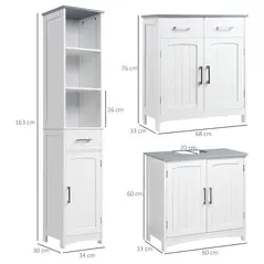 kleankin Bathroom Furniture Set with Adjustable Shelves, Tall Bathroom Storage Cabinet with Open Shelves, Bathroom Floor Cabinet with Drawers, Pedestal Sink Cabinet, White - 3