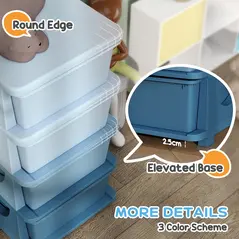 HOMCOM Four-Tier Kids Storage Boxes, with Four Drawers - Blue - 5