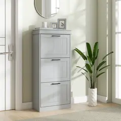 HOMCOM Three-Drawer Minimalistic Shoe Cabinet - Grey - 2