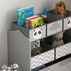 ZONEKIZ Kids Storage Unit, Toy Storage Organiser, with Six Fabric Bins, for Bedrooms, Playrooms, Nurseries - Grey - 8