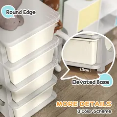 HOMCOM Four-Tier Kids Storage Boxes, with Four Drawers - White - 5